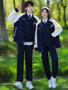 ชุดกีฬาฤดูใบไม้ร่วงสำหรับนักเรียนมัธยมต้นและมัธยมปลาย เสื้อแจ็คเก็ตเบสบอล ชุดนักเรียน โลโก้โรงเรียน ชุดนักเรียน