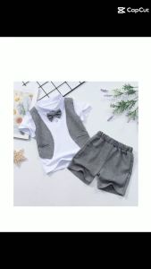 [Nhập RS0822 giảm 30k cho đơn 99k]bộ quần áo bé trai bộ quần áo trẻ em nam thiết kế giả gile có nơ thắt ở cổ áo siêu đáng yêu chất vải mềm mịn thoáng mát - T10