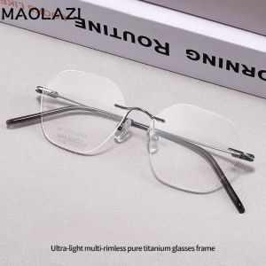 MAOLAZI แว่นตาแฟชั่นหรูหราย้อนยุคไทเทเนียมแท้สวมใส่สบายไร้แว่นตาตามใบสั่งแพทย์กรอบแว่นตาสำหรับผู้ชายผู้หญิง S129