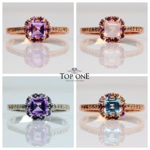 Top1jewelry แหวนพลอยแท้ Amethyst Rhodolite Rose Quartz Iolite Blue Topaz เงินแท้