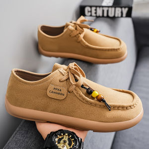 Winter Mens Shoes 2025 New Retro Brown Suede Casual Loafers Mens Leather Shoes Sports Soft Bottom Bean Bean Shoes