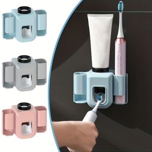 1pc Toothbrush Holder With Automatic Toothpaste Dispenser Wall Mounted  Punch-free Multifunctional Electric Toothbrush Holder
