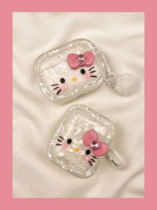 Pink Butterfly Knot Shell Pattern KT Cat AirPods4 Protective Case Wireless Bluetooth Apple Earphone Cover Second Generation Third Generation Aipods2 Airpodpro Four Generations