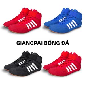 Lưới Thoáng Khí GINGPAI Đấu Vật Giày Cho Nam Và Nữ Chất Lượng Cao Thể Dục Quyền Anh Giày Da PU Buộc Dây Móc & Vòng Đóng Cửa