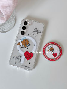 Wasai Cute Bear Design Phone Case with Stand Full Cover Magnetic Absorption Cupid Style Compatible with S23 Ultra S24 And S25 Ultra Models