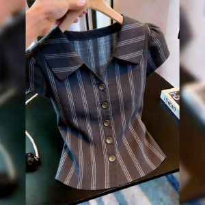 KUNAILIN | Elegant Stripe Short Sleeve Womens Top