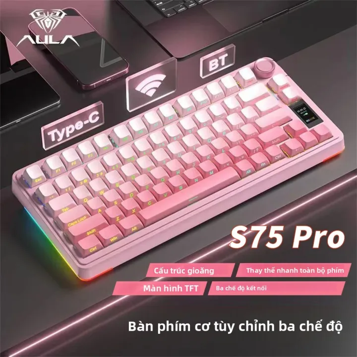 Bàn Phím Cơ Chơi Game AULA S75 Pro 75% RGB Có Đèn Nền Không Dây Với Núm Điều Khiển Màn Hình LED, Hỗ Trợ Thay Nóng, Keycap PBT Dành Cho Máy Tính Để Bàn, Laptop, Máy Tính Bảng | BigBuy360 - bigbuy360.vn Bàn Phím Cơ Chơi Game AULA S75 Pro 75% RGB Có Đèn Nền Không Dây Với Núm Điều Khiển Màn Hình LED, Hỗ Trợ Thay Nóng, Keycap PBT Dành Cho Máy Tính Để Bàn, Laptop, Máy Tính Bảng | BigBuy360 - bigbuy360.vn