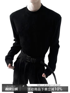 Fashionable High-quality Heavyweight Warm round Neck Knitted Base Shirt Mens Black Inner Wear Shoulder Pure Color Sweater