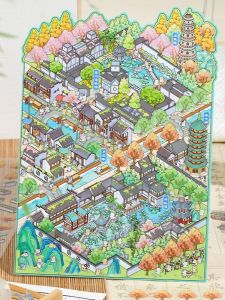 Large Size Miniature Scene Stickers Yu Xian Suzhou Dreaming Pet Decoration Storage 3D Landscape Stereoscopic House