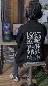Jaket Denim Sablon Jaket Jeans Pria Patch Bordir Full Black