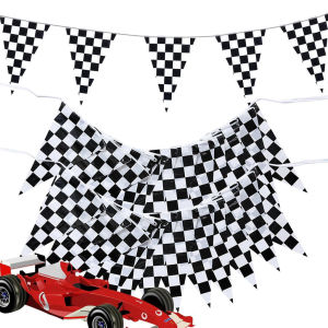 Car Racing Flag Banner Triangle Checkered Hanging Flag F1 Theme Party Banner Birthday Festival Decor