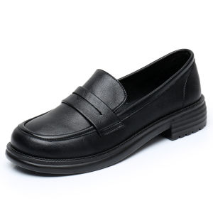 รองเท้า Loafers สำหรับผู้หญิง ทรงหัวมน พื้นนุ่ม ด้านหลังสูง รองเท้าทำงานในครัว รองเท้าส้นแบน สีดำ ฤดูใบไม้ร่วง 2024 รองเท้าส้นแบนแบบสวมสบาย