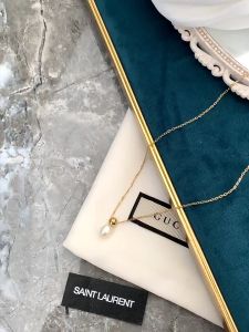 18K Saudi Gold pawnable Natural Freshwater Pearl with Gold Bead Pendant Necklace Waterproof Non Tarnish Jewelry