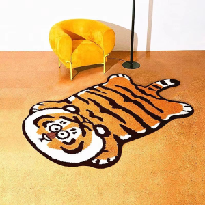 VIKAMA Cute Lazy Tiger Fluffy Rug Irregular Animal Shape Non Slip Floor Mat Cartoon Style Bedroom Entryway Decor Carpet