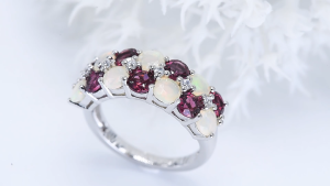 Lohaspie Jewelry Real 3.4 Carats Solid Sterling Silver 925 Ring Original Natural Rhodolite Garnet Opal Ring Garnet Stone Original Ring Garnet Birthstone Ring For Women 925 Jewelry