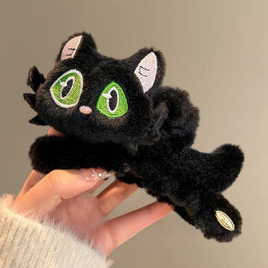 กิ๊บติดผมแมวดําที่มีดวงตาสีที่แตกต่างกันคลิปฉลามปุยสําหรับผู้หญิงเดินทางอุปกรณ์เสริมกลางแจ้ง