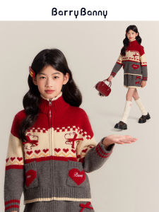 BarryBanny Christmas Theme High Collar Knitted Sweater And Skirt Set for Girls Soft Cozy Winter Outfit with Bow Tie