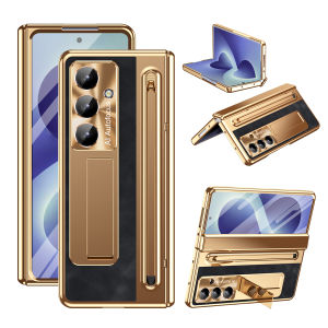 szhaiyu | PU Leather Glass Film Pen Slot with Pen Phone Case for Samsung Galaxy Z Fold 8 6 5 4 3 Fold6 Fold8 Ultra Hinge Protection Cover