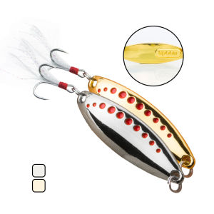 1Pcs Silver/Gold Metal Bait Fishing Spoon Lures Treble Hooks Lures Hard Metal Sequins Spinner Baits Casting Spoon Lures Feather Hook Fishing Tackle