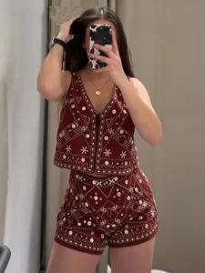 Woman Outfit Fashion Embroidery Casual Shorts Sets For Women 2 Piece New Summer Short Vest Tops Two Piece Set Womens Suits