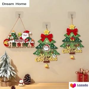 Christmas Wooden Door Hanger Merry Christmas Sign Dekorasyon sa Pinto Santa Reindeer Snowman Hanging Ornament Pang Bahay Pasko Decor