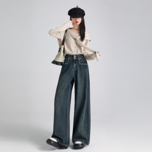 High Waist Bell Bottom Jeans Womens Straight Leg Denim Pants Autumn New Design Casual Cotton Trousers with Pockets Zipper Closure