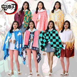 Bandai | Comfortable Demon Slayer Hooded Shawl Soft Anime Kimetsu Shinobu Blanket Plaid Tanjirou No Yaiba Women Pajamas Adult Bathrobe