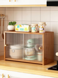 Kitchen Multi-Functional Small Storage Rack with Door Dustproof Organizer for Spices Bowls And Plates Home Use Desktop Shelf