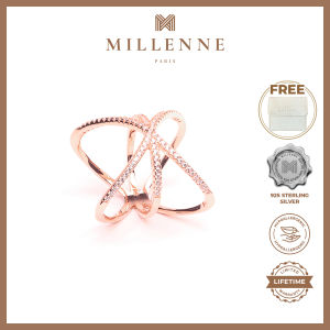 MILLENNE Made For The Night Long Curved Cubic Zirconia Rose Gold Ring with 925 Sterling Silver