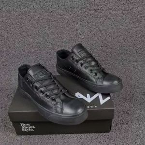 Obral Sepatu Kulit Hawn Hara Low Full Black 36-43 Sneakers Leather Triple Black Sepatu Sekolah Hitam Polos