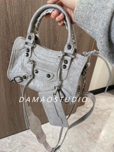 Túi Xách Mini Phong Cách Đường Phố Damaostudio Paris Retro Grey Rivet Tassel Biker Bag Cho Nữ Túi Đeo Vai Đơn Túi Đeo Chéo Thường Ngày