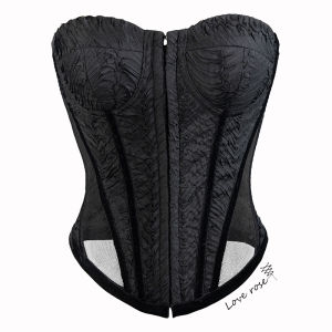 Original Designer สีดำ ไม่มีสาย ลูกไม้ ตาข่าย Wrap Chest Fishbone Pad Tube Top ผู้หญิง แฟชั่น ฤดูใบไม้ผลิ ฤดูร้อน โพลีเอสเตอร์ ชุดราตรี