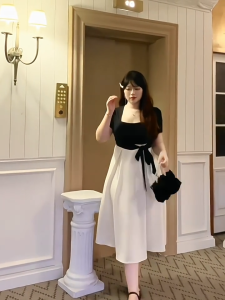 white dress puff sleeve summer dress for woman trendy debut korean style cocktail midi fairy dress