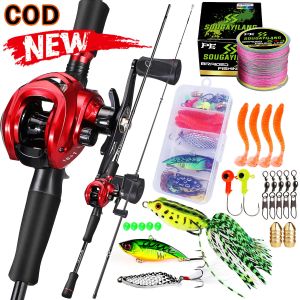 Sougayilang ครบชุด 6FT/7FT คันเบ็ดและรอกเบทคาสติ้งพร้อมสายตกปลา PE และชุดอุปกรณ์ตกปลาเบ็ตตกปลาคบ1ชุด รอกหยดน้ำพร้อมคัน คันตีเหยือปลอม
