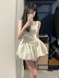 Váy Mùa Hè Phong Cách Hàn Quốc Ngọt Ngào Cho Nữ Váy Chữ a Không Tay Váy Xếp Ly Cạp Cao Váy Midi Thanh Lịch Váy Ngắn