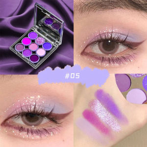 DIKALU 9 Colors Makeup Party Eyeshadow Pallete Shiny Purple Eye Shadow Palette Brown Shimmer Glitter Matte Shades Neon Pigments