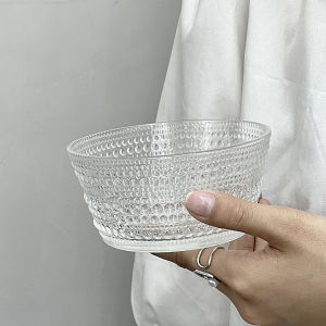 Retro Embossed Glass Dessert Bowl Afternoon Tea Pudding Ice Cream Bowl Sugar Water Bowl Breakfast Cereal Bowl