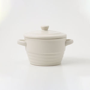 Japanese Style Ceramic Double Ear Bowl with Lid for Steaming Eggs And Soup Porcelain Cooking Utensil for Home Use