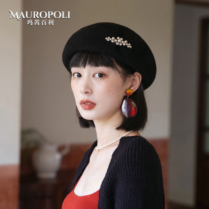 Beret Womens Fall and Winter New Versatile Fashion Wool Cap Childrens Winter Painter Cap Black British Retro Beret