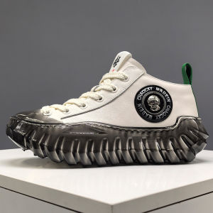 Fashionable Thick Bottom Casual Shoes for Men Spring Season Hip Hop Style Drip Glue Leather Dad Shoes Breathable round Toe