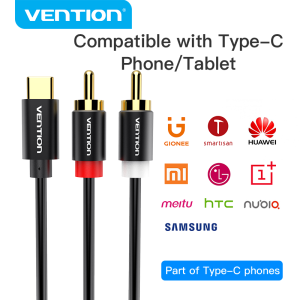 Vention | Vention USB C To 2RCA Audio Cable Type C to RCA Male Jack Plug Adapter Y Audio Splitter for iphone 17 16 DVD Speaker Auxiliary