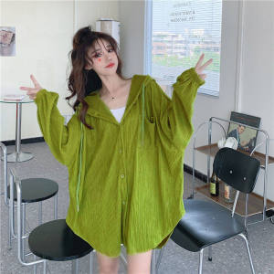 IELGY Áo Khoác Chống Nắng Dáng Rộng Có Mũ Dài Tay Vải Viscose Cho Nữ