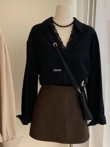 Elegant White Loose Long Sleeve Collared Shirt Fake Two-Piece Design Comfortable Fit Premium Feel Spring Autumn New Arrival