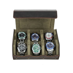 CONTACTS FAMILY 6 SlotS Cowhide Leather Watch Case Travel Watches Storage Holder Men Women Watch Display Collection