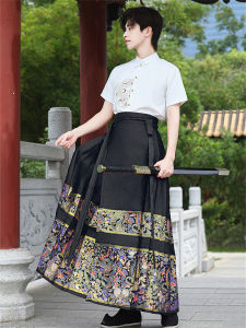 New Chinese Style Gold Embroidered Mens Short Sleeve Shirt Stand Collar Graduation Class Uniform Cotton Blend Fabric Casual Wear