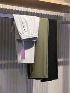 Quick Dry Straight Leg Elastic Waist Mens Casual Pants Youth Fashion Spring Season Regular Thickness Basic Color Long Trousers