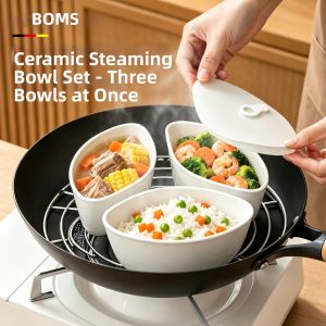 BOMANSI | Ceramic Three-compartment Steamer Bowl