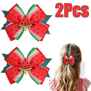 2Pcs Summer Watermelon Hair Clips Fun Fruit Ribbon Hairpins For Girls Children Beach Party Barrette Headdress Hair Accessories