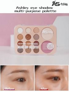 Ashley Shine AS3081 Makeup Palette: 14 Color Eyeshadow & 3-in-1 Highlighter