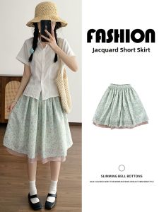 LANMENGYA | Green Youthful Floral Midi Skirt